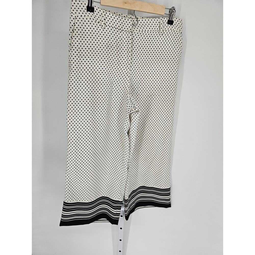 Ann Taylor Women's Black White Dot Print Striped Hem Hook Closer Pants Size 4